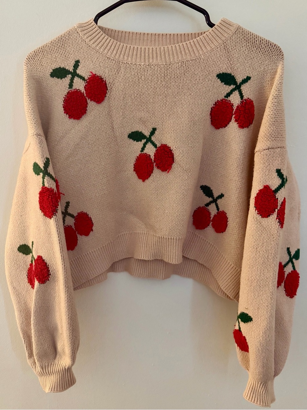 Altar’d State Cropped Cherry Knit Sweater - Women's Cozy Crewneck